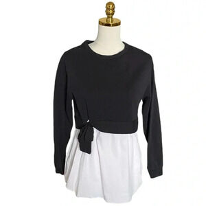ANTHROPOLOGIE DREW | Black & White Layered Peplum Crewneck Sweatshirt Top Size S